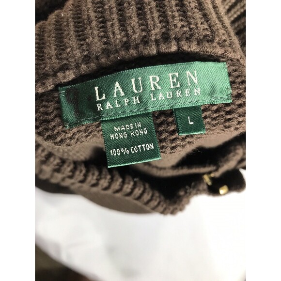 NWT Lauren Ralph Lauren Large Brown Waffle Knit Cowl Neck Button Sweater - Picture 9 of 9